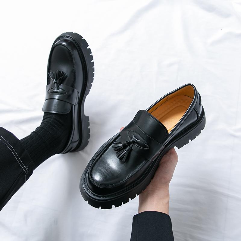 Brand Men's Pointed Business Formal Loafers Leather Shoes Spring New Men's Comfortable Thick Soled Tassel Leather Shoes