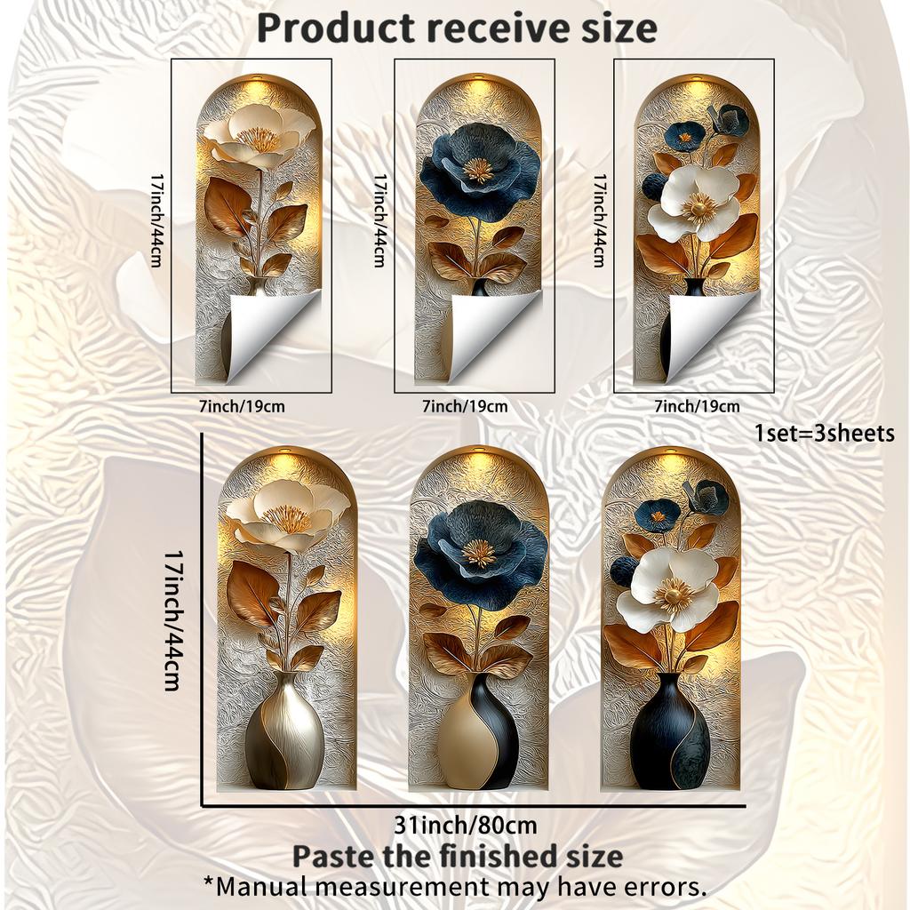 3D Realistic Metal Flower Self Adhesive Window Film for Kitchen Bathroom Glass Home Decor