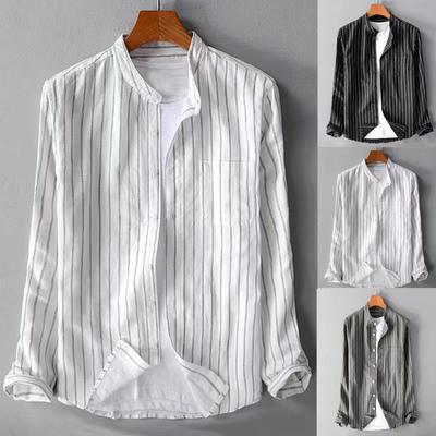 Camicia a righe casual da uomo, manica lunga, colletto rovesciato, comoda camicia da uomo