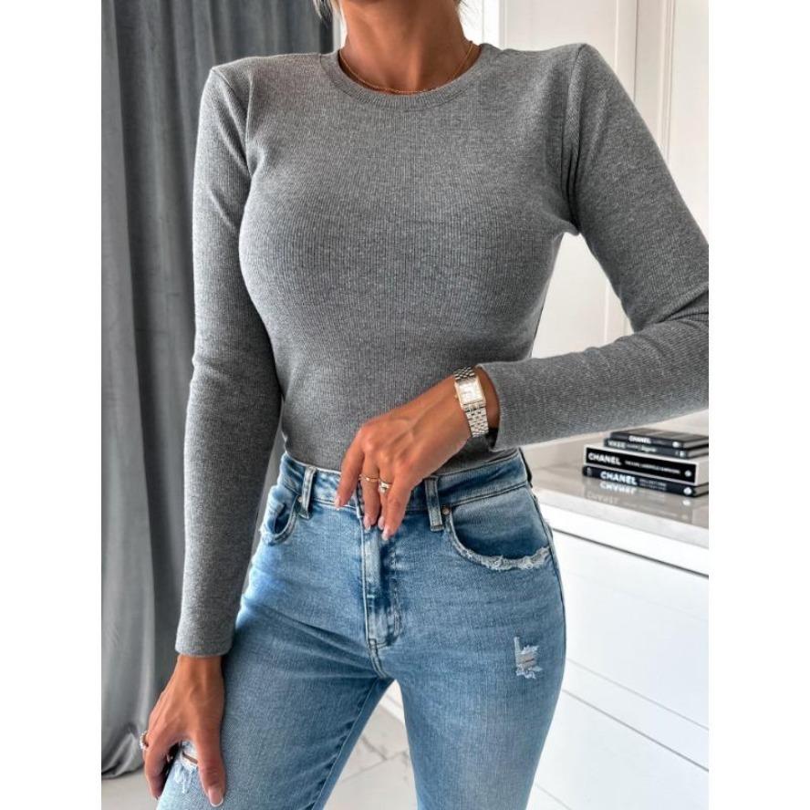 YYFS Moda dame ocazional primăvară toamnă imprimeu culoare uni cu mânecă lungă cu decolteu O bluze și cămăși