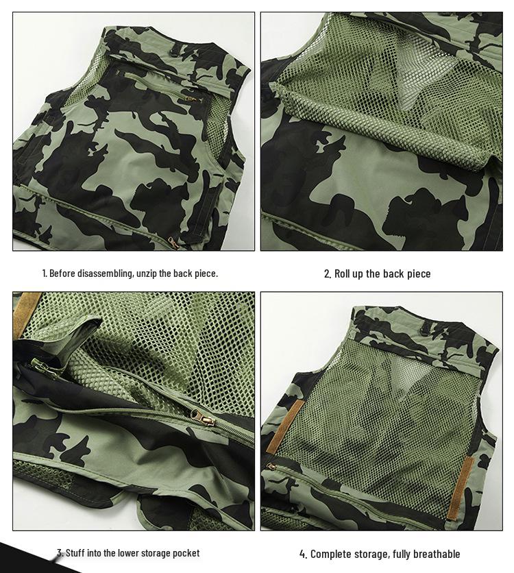 Men's Camouflage Mesh Photography Vest – Lightweight, Multi-Pocket for Outdoor, Fishing, and Casual Wear.