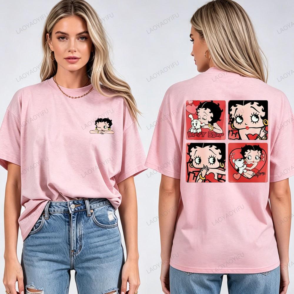 Classic Old School Betty Boop Graphic Tee Adults Soft Cotton Short Sleeve Bohemian Fashion Retro Animation Casual Streetwear