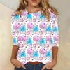 Round Neck 3D Rabbit Festival Printed Top Fashionable Casual Long Sleeved Women's T-shirts