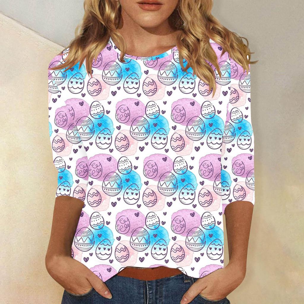 Round Neck 3D Rabbit Festival Printed Top Fashionable Casual Long Sleeved Women's T-shirts