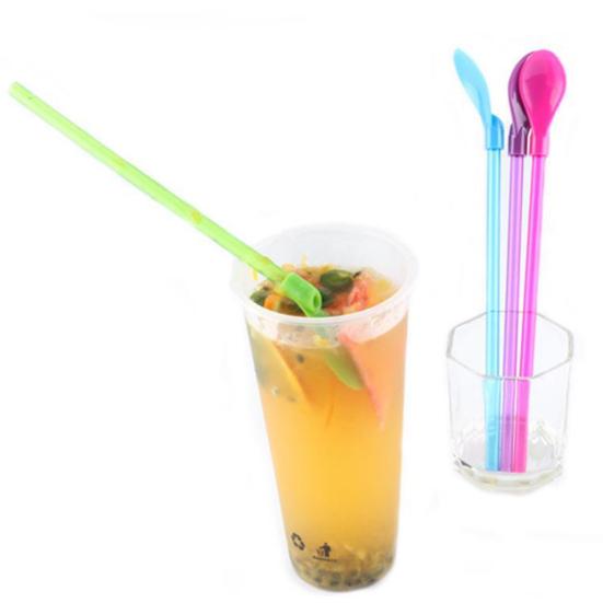 10Pcs 2 In 1 Straw Spoons Reusable Cocktail Straws for Milkshakes Smoothies Spoon Removable Pureed Fruit Straw Spoon for Thick Drinks Coffee Ice Cream