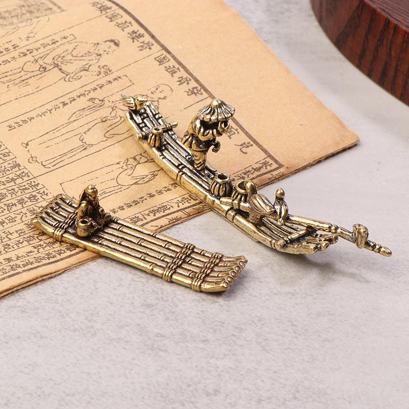 1 Stück Schreibtischornament Antik Messing Bambusfloß Fischerboot Fischer Kunst Modellierung Skulptur Räuchergefäß Dekoration