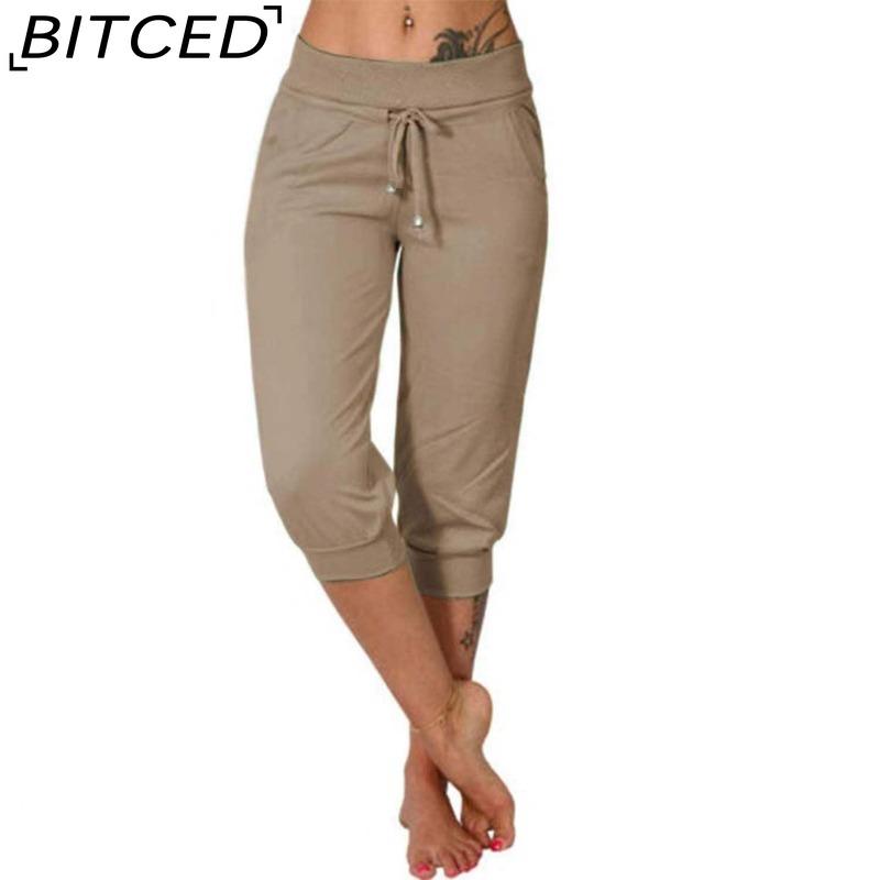 BITCED 10 Color Women's Fashion Casual Solid Color Print Pants & Capris