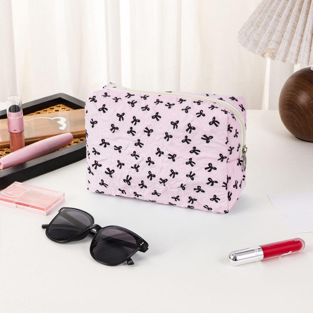 Portable Bow Makeup Bag Multifunctional Large Capacity Cosmetic Organizer Toiletry Handbag Women