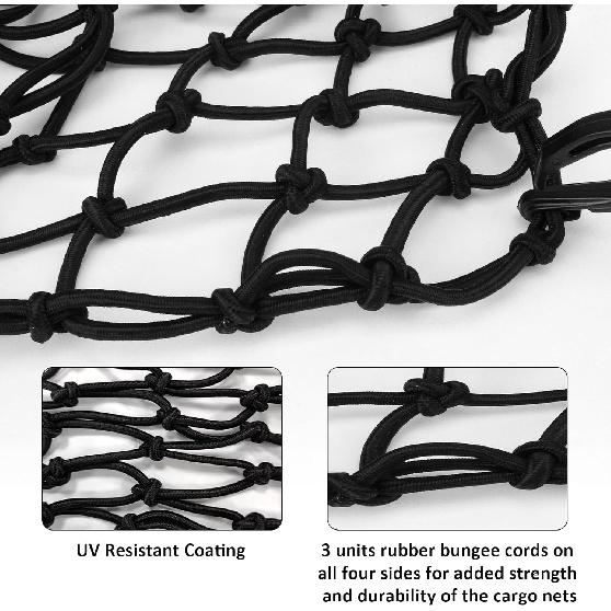 2 Pack Motorcycle Cargo Net, Heavy Duty Bungee Net For Helmet, Small Elastic Mesh, Luggage Cargo Nets With Adjustable Hooks, Elastic Cargo Mesh For
