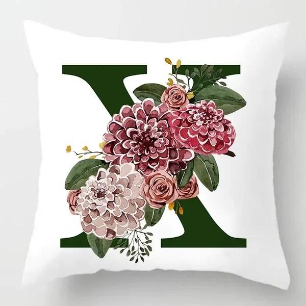 Grüner Buchstaben Floral Kissen Druck Kissenbezug Zuhause Schlafzimmer Zimmer Dekoration Wohnzimmer Sofa Kissenbezug 45x45cm
