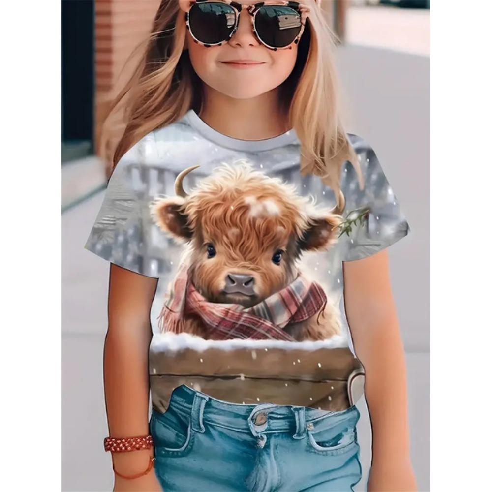 T-shirt da Ragazza Stampa 3D Animali Divertenti 2025 Moda Festival Top a Maniche Corte T-shirt Casual Abbigliamento da Ragazza