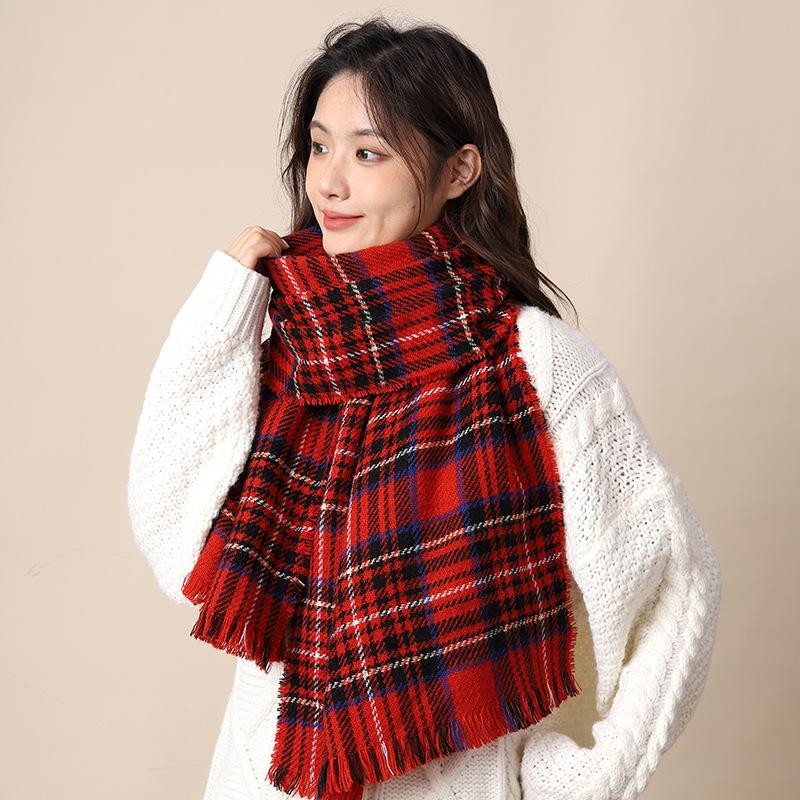 

Красный клетчатый шарф женский зимний новый теплый для пары рождественский подарок клетчатый шарф 190*40