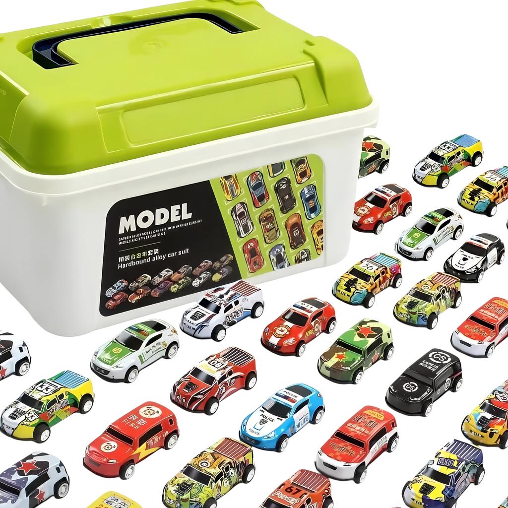 30 Stück Druckguss-Spielzeugautos zum Zurückziehen mit Aufbewahrungsbox, reibungsbetriebene Baby-Spielzeugautos, Rennwagen, Fahrzeuge, Partyzubehör