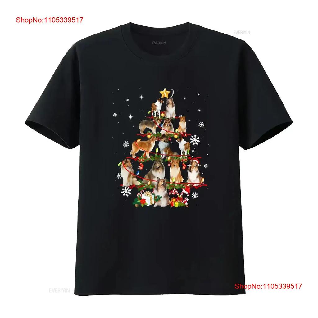 Rough Collie Christmas Tree Lights Funny Dog Xmas T Shirt vintage Washed streetwear Soft Slight