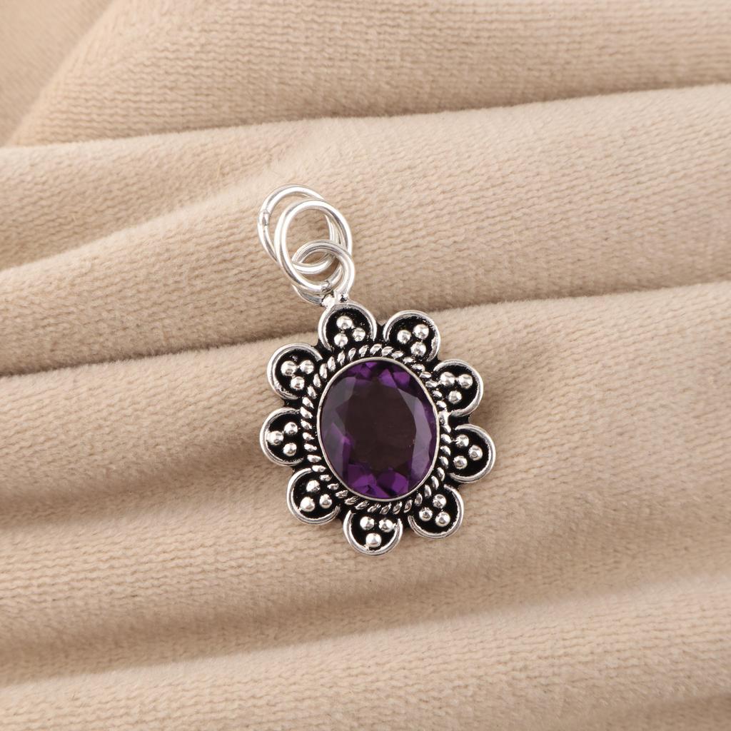 Natural Amethyst Gemstone 925 Sterling Silver Boho Jewelry Designer Pendant 1.37" For Women CP-40-1