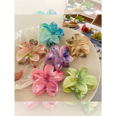 5pcs Women's Ombre Flower Hair Clips 8cm Plastic Hairpins, Elegant Bun Ponytail Accessories for Daily Party Vacation, Cute Hair Clamps