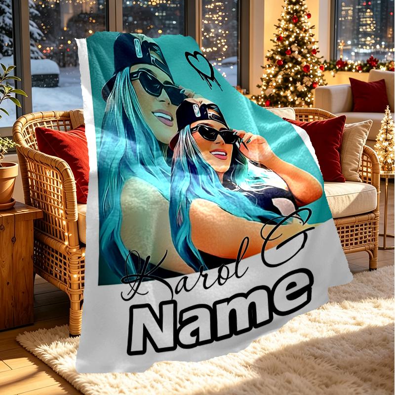Custom Name Personalized Karol G Print Blanket, Home Decor, Bedroom, Sofa, Camping, Couch, Gifts for Birthday Christmas
