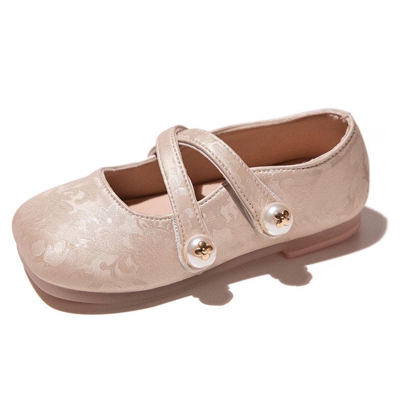 Girls' Chinese Style Soft Sole Leather Loafers - Spring 2026 Princess Flats for Medium & Large Children.