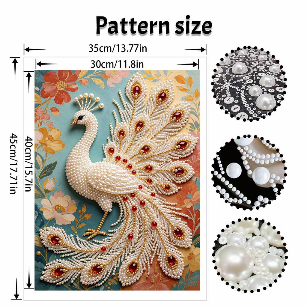 DIY Pearl Peacock 5D Rhinestone Art Kit for Adults Round Half Pearls Wall Decoration Handmade Craft Gift Frameless