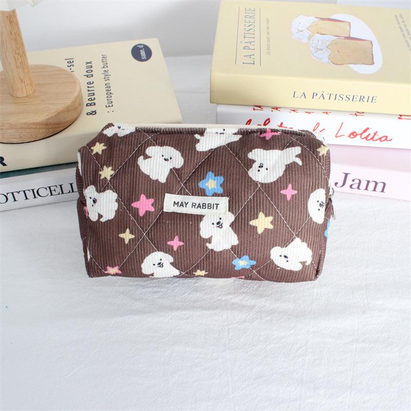 New Corduroy Makeup Bag Women's Cosmetics Organizer Student Pencil Case Cute Cartoon Stationery Pouch Inner Bag Travel Wash Bag
