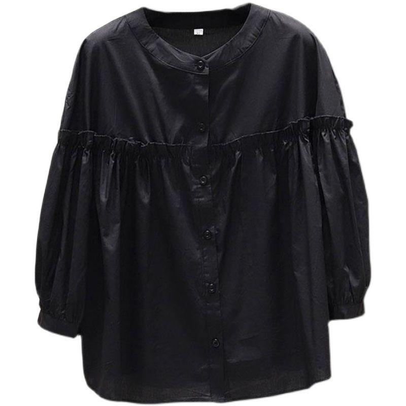 Spring Fashion Casual Stand Collar Striped Shirt Women's Versatile Ninth Sleeve Lace Shirt
