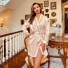 Pyjama für Damen, Sommer, Eisseide, sexy Bademantel, Pyjama mit langen Ärmeln, Schnürung, kurze Heimkleidung, Frühling und Herbst, Braut-Morgenkleid