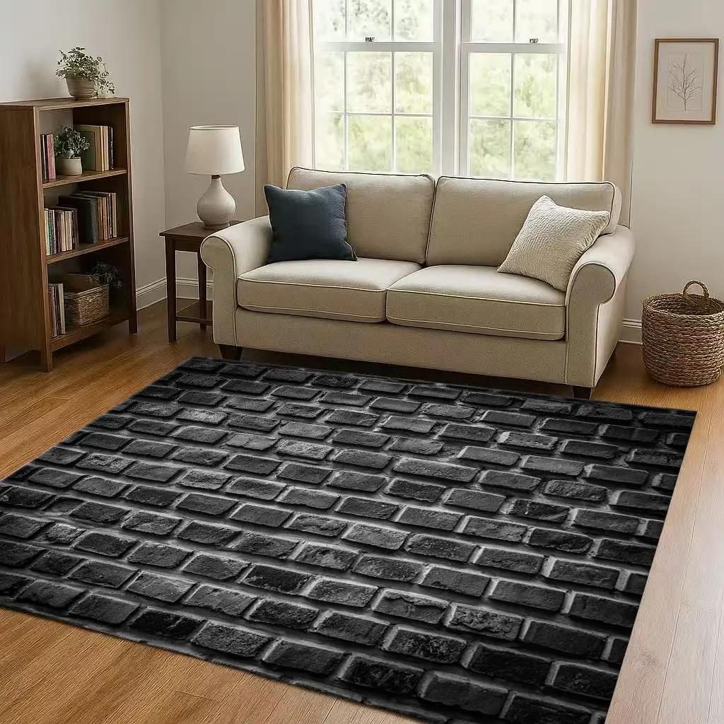 HD Retro Brick Stone Building Wall Art Living Room Non-Slip Area Rug Soft Carpet for Bedroom Playroom Sofa,Home Decor Doormat