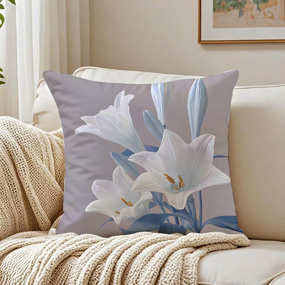 Beautiful and Warm Lily Flowers Cushion Cover Pillowcase Antidustmite Living Room Sofa Decor Cushion Room