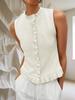 Women's Sleeveless Sweater Vest Ruffle Button Down Knit Tank Top