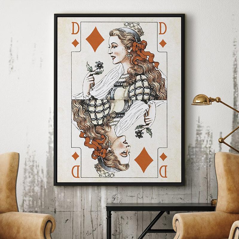 Vintage Poker Ace of Hearts Playing Cards Canvas Painting Queen And King Wall Art Pictures Room Home Club Bar Pub Decor Unframed