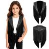 Girls Western Cowgirl Sleeveless Vest Tassel Fringe Sparkly Rhinestone Open Front Waistcoat for Country Music Festival Halloween