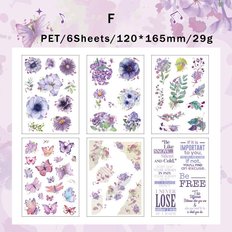 6Sheets PET Butterfly Plant Sticker DIY Scrapbooking Collage Supplies Creative Decor Stationery Junk Journal Aesthetics Stickers