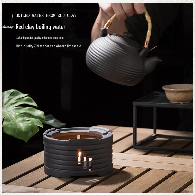 Retro Japanese Ceramic Tea Set with Candle Warmer and Flower Teapot