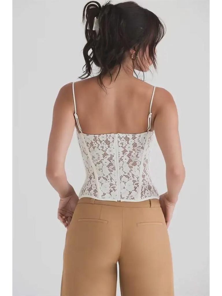 Thirteen Lines 2024 Spring/Summer Black & White Lace Tube Suspender Top