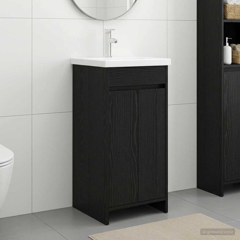 Bathroom Cabinet with Washbasin Black Oak