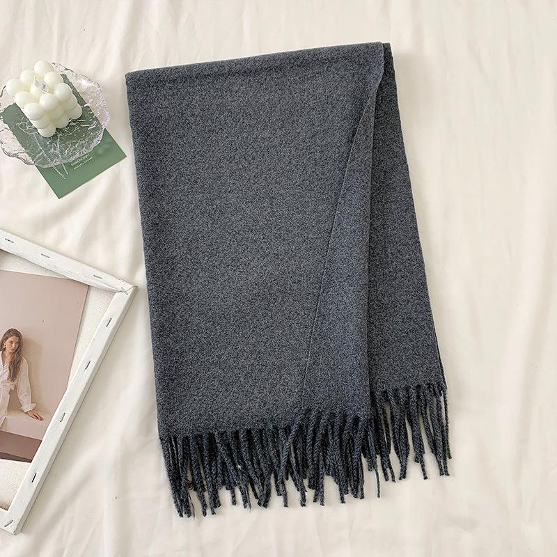 New Autumn and Winter Wool Scarf for Women Versatile Solid Color Scarf  Thickened Warm Shawl  Simple Tassel Red Scarf