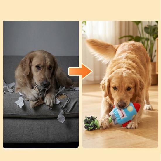 Plush Rockets Dog Chew Toy with Cotton Rope Squeaky Stuffed Rockets Boredom Reduction Small Medium Dog Teething Interactive Toy