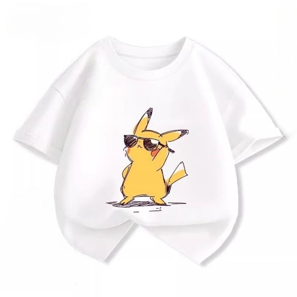 Potdemiel Summer New Pikachu Print Children s T-Shirt, Boys and Girls, Comfortable and Breathable Children s T-Shirt 110