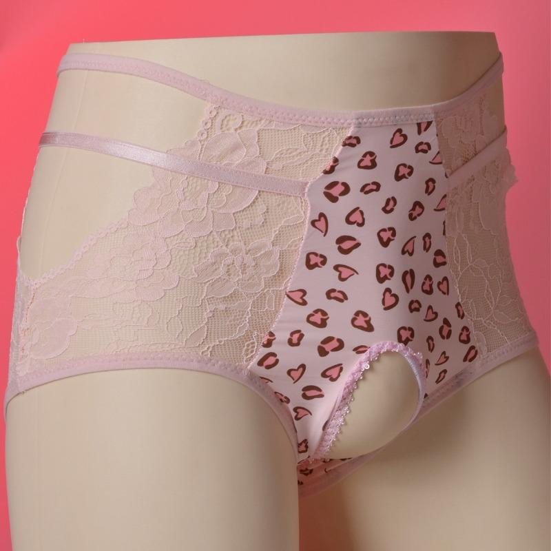 Large Size Couple Lingerie Underwear Leopard Lace Crotchless Panties Hollow Out Briefs Femboy Crossdressers Roleplay Nightwear