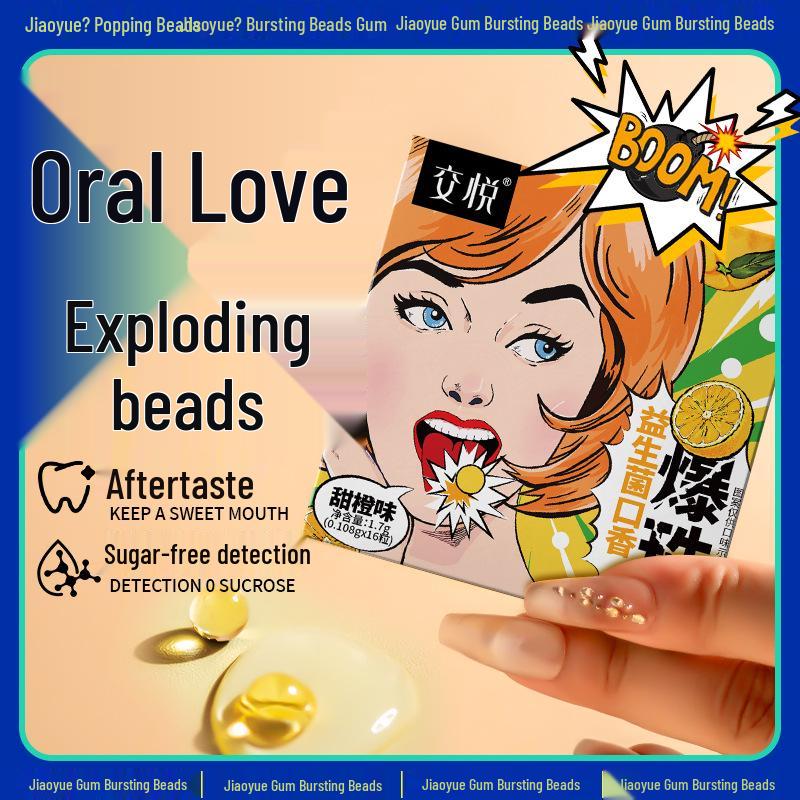 Jiaoyue Probiotic Chewing Gum with Strawberry Orange Flavor, Perfect for Couples' Flirty & Erotic Oral Play.