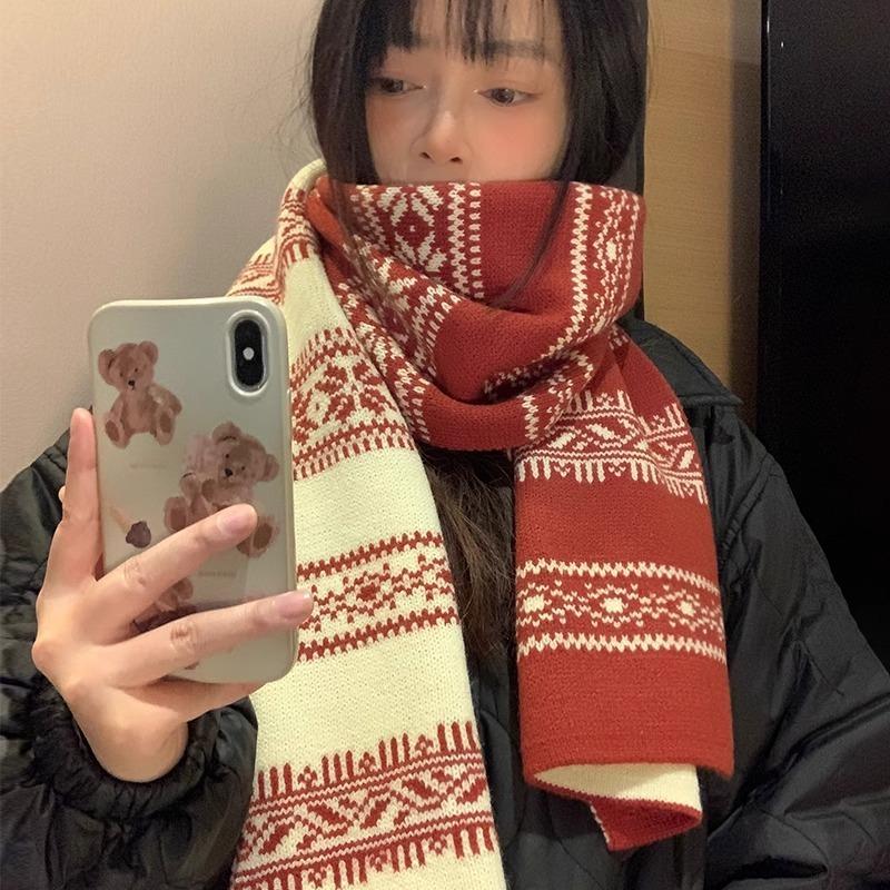 Christmas Gift Versatile Boys Scarf Women's Winter High-end Couple Scarf Short Double-sided Knitted Wool