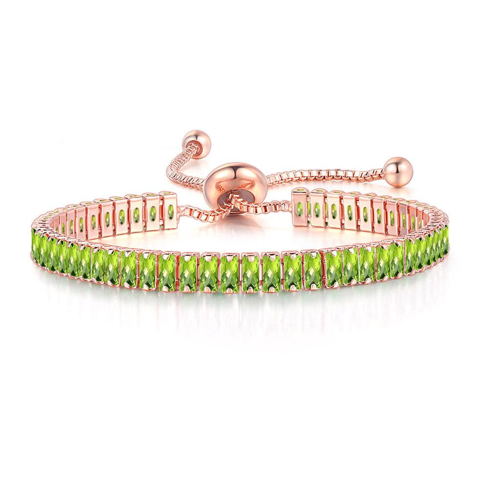 Popular Color Zircon Bracelet 2 * 4Mm Single Row Rectangular Full Diamond Adjustable Tennis Chain