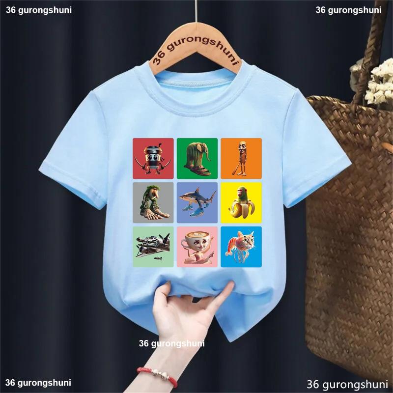 Italian Brainrot Meme Cool T Shirt Boys/Girls Funny Kawaii Kids Clothes White/Pink/Yellow/Grey/Red/Black T-Shirt Summer T-Shirt