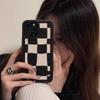 Vertical Leather Shell Chessboard Printed Patterned Shockproof Soft Silicone Case with Camera Lens Full Protection for iPhone Samsung