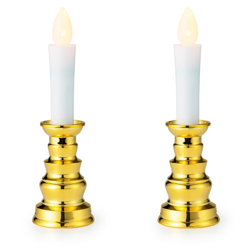 

(Made in Japan Quality Flameless Candles) LED Candles for Buddhist Altars, Electric Candles, LED Candles, Safe, Gold, 2 Medium Candles