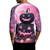 Men's Casual Halloween Printed Crew Neck Three Quarter Sleeve T Shirt with Pumpkin Graphic Loose Fit Comfortable Top