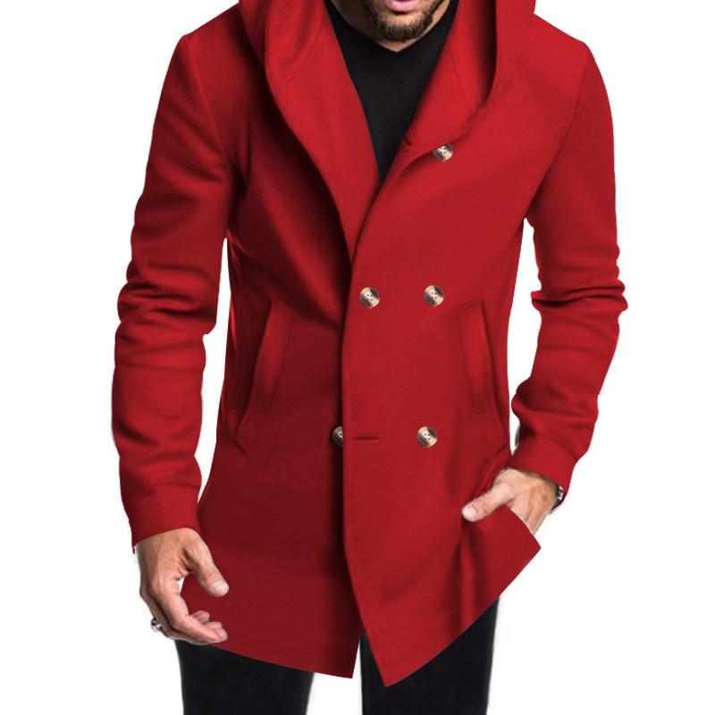 Classic Mid-Length Slim Fit Hooded Trench Coat Men Solid Color Casual Outerwear