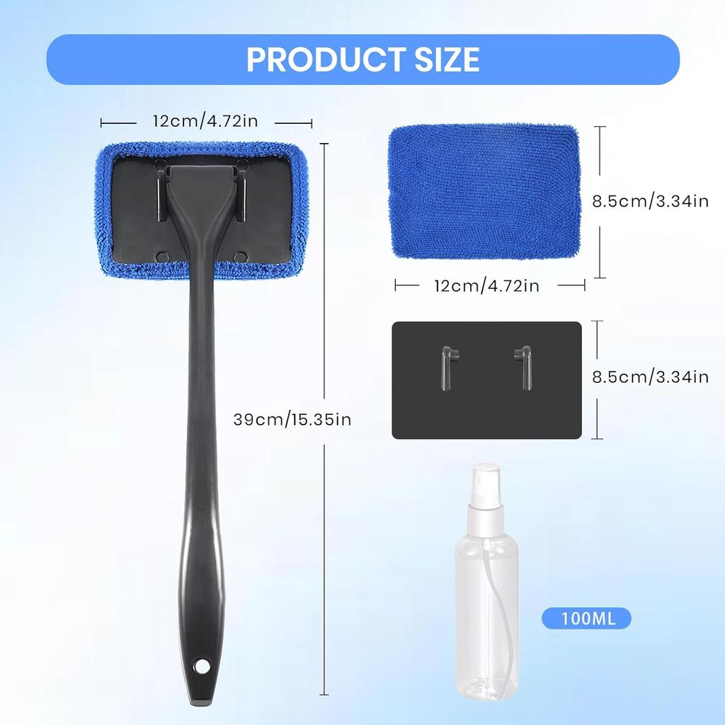 6PCS Windshield Cleaning Tool Car Window Cleaner With 5 Reusable And Washable Microfiber Pads And Extendable Handle Auto Ide Glass Wiper Kit Green