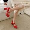 Krazing Pot PU Square Toe Super High Heels Summer Buckle Straps Shoes Big Size 43 Women Waterproof Pumps