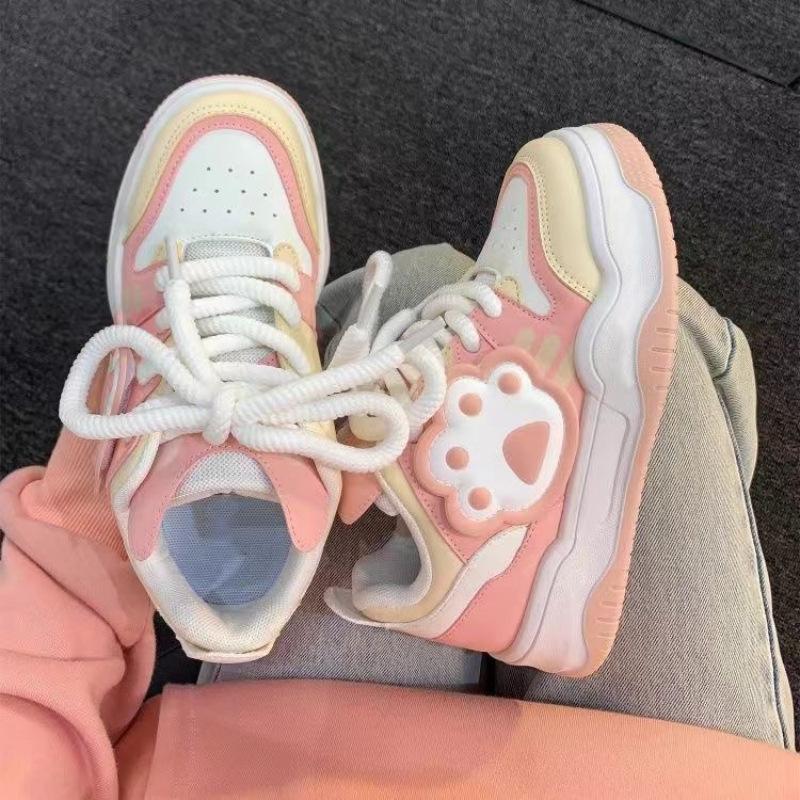 Schoolgirl cute cat claw bread shoes 2025 autumn new sports versatile thick baseplate shoes casual white shoes